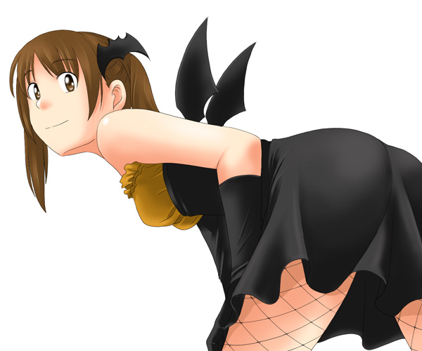 toshifumi, fukuzawa yumi, maria-sama ga miteru, 00s, 1girl, bat wings, female focus, fishnet pantyhose, fishnets, halloween, maria sama, pantyhose, solo, wings