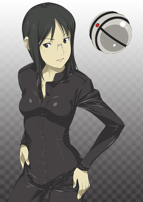 mizuki makoto, harakawa tamako, kuu-chan, dennou coil, 00s, 1girl, biker clothes, bikesuit, bodysuit, female focus, glasses, solo