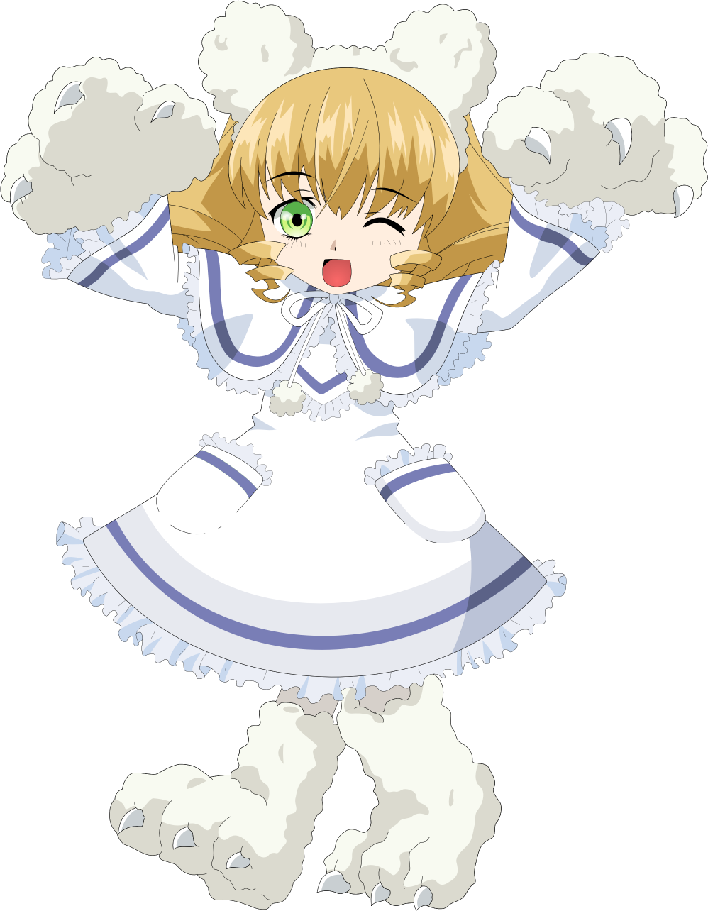 hinaichigo, rozen maiden, highres, 00s, 1girl, animal hands, female focus, solo, transparent background