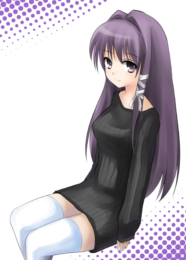 shima-shuu, fujibayashi kyou, clannad, 00s, 1girl, female focus, purple eyes, purple hair, solo, thighhighs, zettai ryouiki