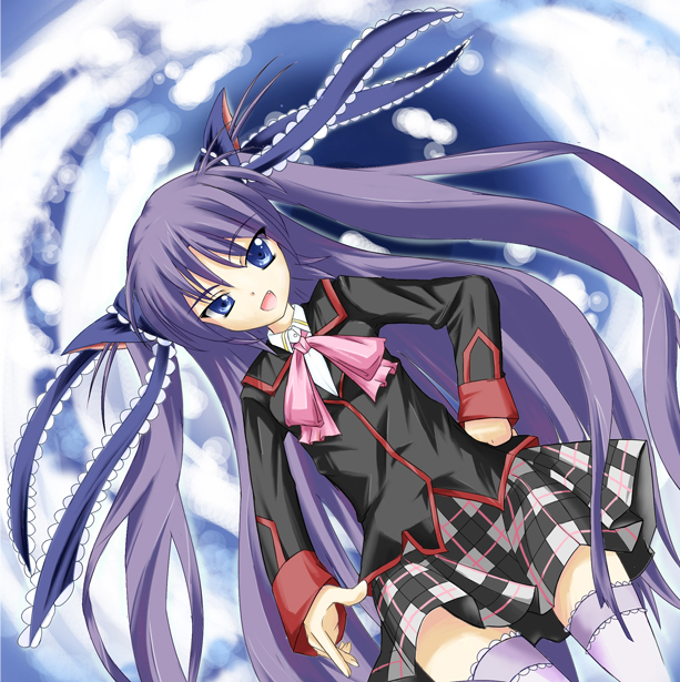 masaki eiji, sasasegawa sasami, little busters!, 1girl, bow, female focus, long hair, pink bow, school uniform, serafuku, solo, thighhighs, twintails, two side up, very long hair, zettai ryouiki
