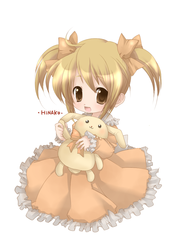 kosumotss, tagme, 1girl, blonde hair, dress, female focus, full body, simple background, solo, stuffed animal, stuffed toy, white background