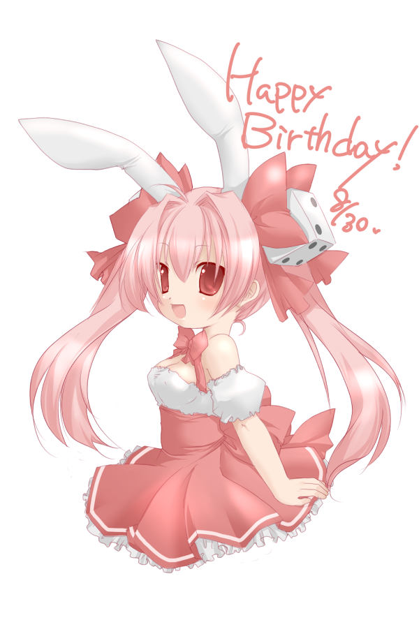 kosumotss, usada hikaru, di gi charat, tagme, 1girl, animal ears, breasts, female focus, rabbit ears, simple background, solo, standing, white background