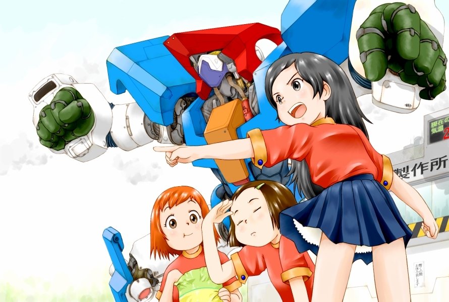 ohyo, tagme, eating, looking afar, mecha, pointing, robot, snack