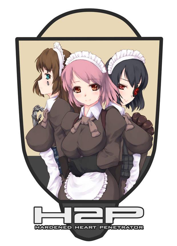 nekohige, original, eyepatch, maid, pink hair, short hair