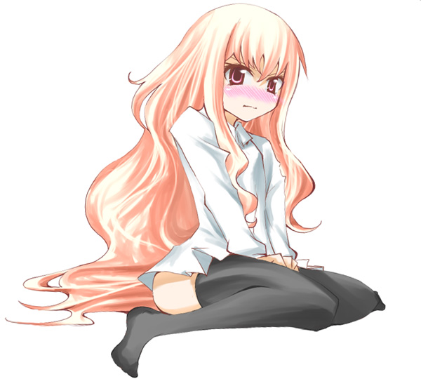 hane (hanegoya), louise francoise le blanc de la valliere, zero no tsukaima, black legwear, 00s, blush, long hair, pink hair, thighhighs
