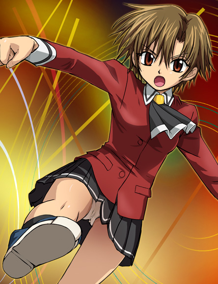 brown eyes, brown hair, legs, long sleeves, necktie, open mouth, panties, pantyshot, school uniform, serafuku, short hair, underwear, upskirt