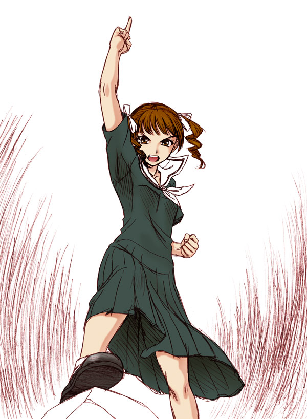 misnon the great, matsudaira touko, maria-sama ga miteru, 00s, kamina pose, maria sama, pointing, pointing up, school uniform, serafuku, solo