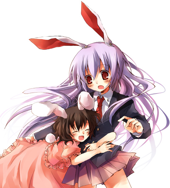 suzushiro kurumi, inaba tewi, reisen udongein inaba, touhou, 2girls, animal ears, female focus, multiple girls, rabbit ears, simple background, standing, white background
