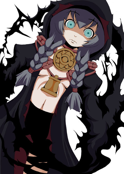 monochronique, curse maker, curse maker 2, atlus, etrian odyssey, braid, open clothes, open shirt, shirt, solo, twin braids