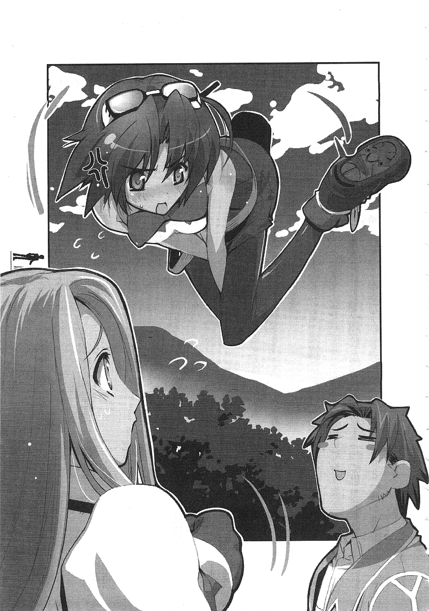 satoyasu, izumo kaku, kazami chisato, shibyure, owari no chronicle, highres, 1boy, 2girls, angry, blush, flying, greyscale, monochrome, multiple girls, pantyhose