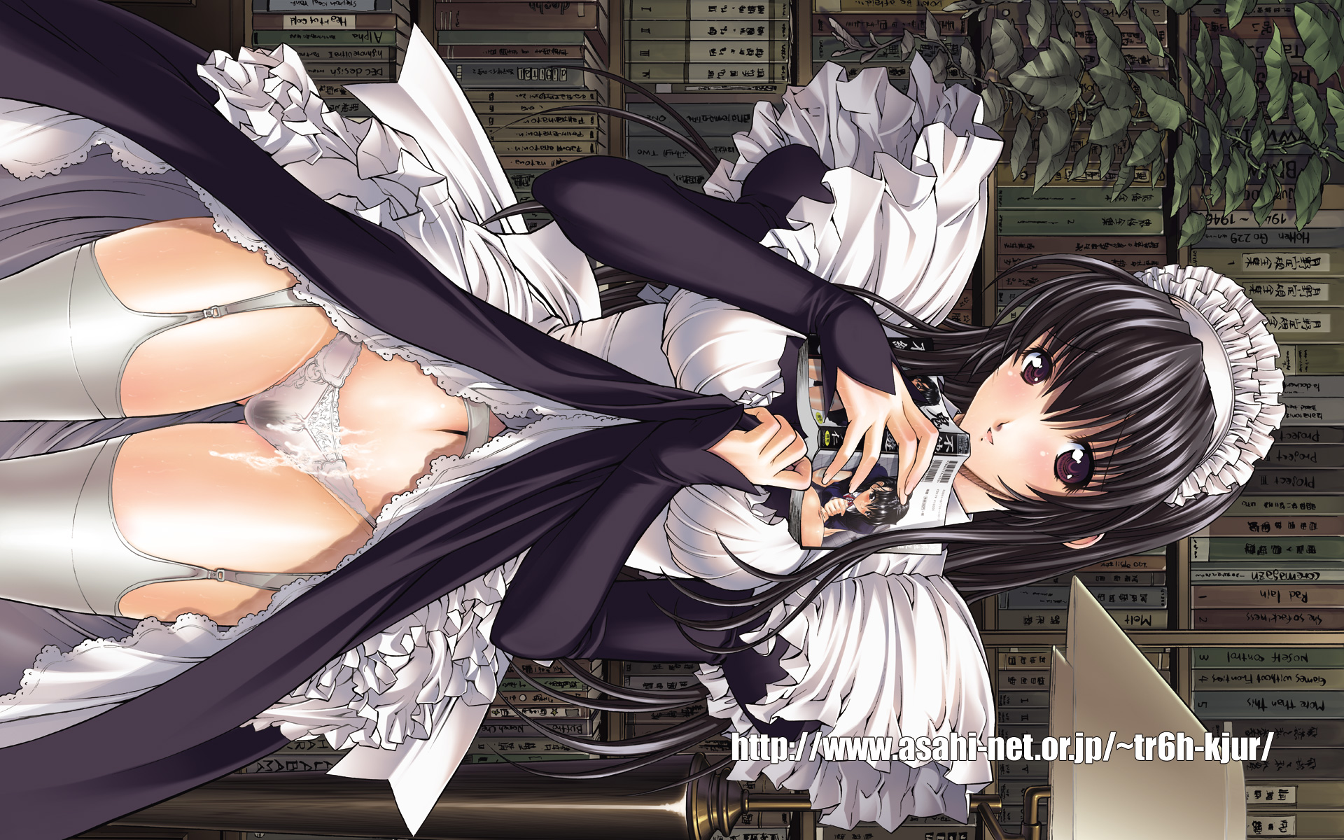 kino hitoshi, original, highres, 1girl, clothes lift, cum, dress, dress lift, female focus, female pubic hair, maid, panties, pubic hair, see-through clothes, skirt, skirt lift, solo, thighhighs, underwear