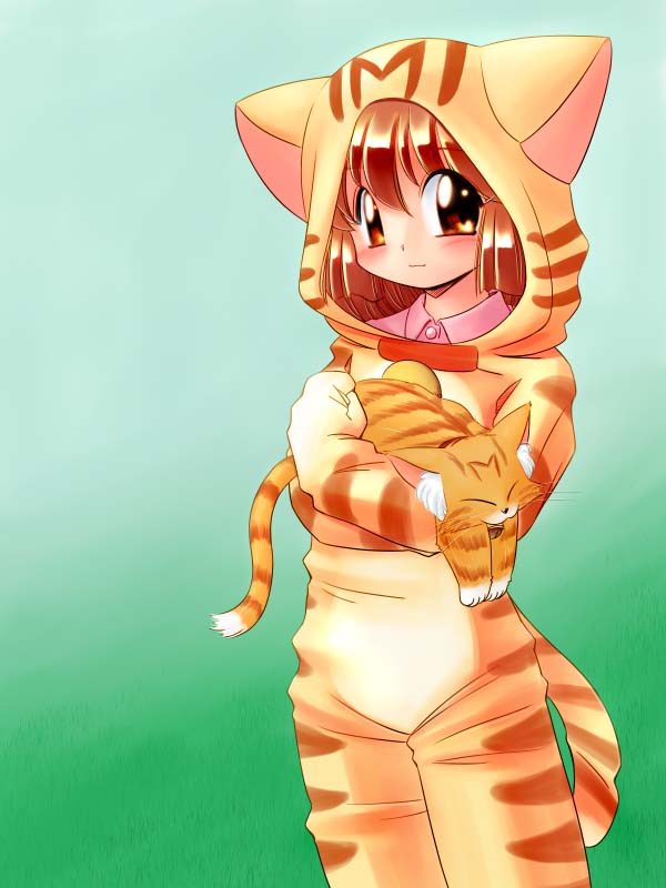 zan, original, animal costume, animal ears, cat, cat costume, cat ears, cat tail, pajamas, solo, tail
