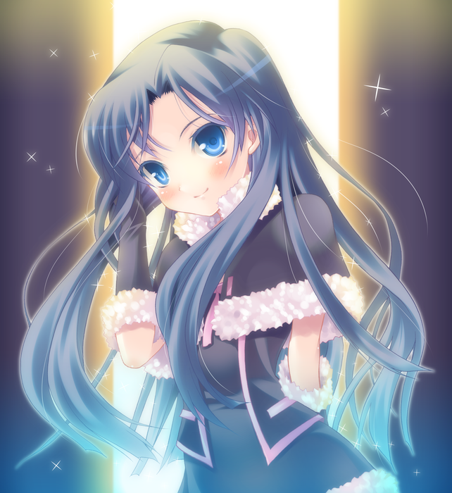 komi zumiko, kisaragi chihaya, idolmaster, idolmaster (classic), idolmaster 1, 00s, blue eyes, blue hair, cute & girly (idolmaster), gloves, long hair