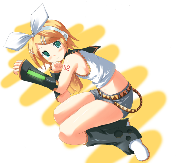 odaya, odayan, kagamine rin, vocaloid, 1girl, blonde hair, female focus, short hair, shorts, solo