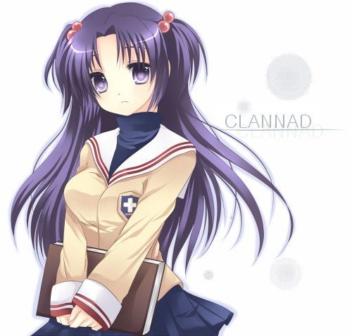 takase kanan, ichinose kotomi, clannad, lowres, 00s, 1girl, female focus, hair bobbles, hair ornament, solo, two side up