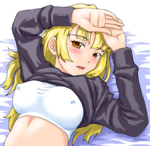 j ichirou, lowres, 1girl, blonde hair, breasts, female focus, large breasts, nipples, solo
