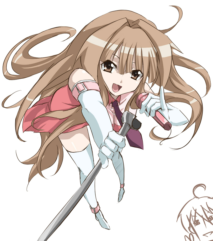 nana g, seto sun, seto no hanayome, 00s, brown eyes, brown hair, gloves, microphone, microphone stand, solo, thighhighs