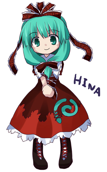 dorua (dollar), kagiyama hina, touhou, 1girl, character name, chibi, female focus, front ponytail, solo