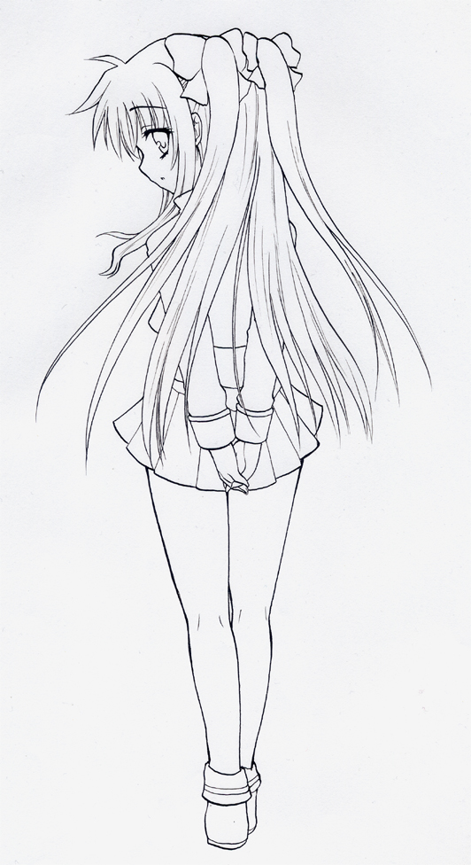 saki chisuzu, fate testarossa, lyrical nanoha, mahou shoujo lyrical nanoha, 00s, 1girl, female focus, grey background, greyscale, monochrome, solo