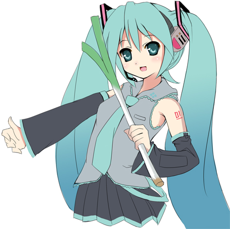 tomusooya, hatsune miku, vocaloid, lowres, long hair, solo, spring onion, twintails, very long hair