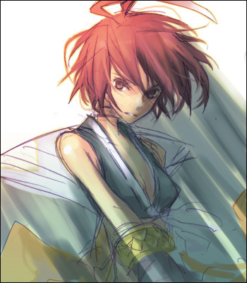 alkaid (.hack//), .hack//, .hack//g.u., bandai, cyber connect 2, lowres, 00s, 1girl, ahoge, female focus, red hair, short hair, solo