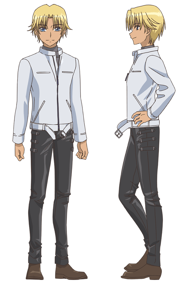 ishino satoshi, tokyo mew mew, tokyo mew mew new, official art, 2boys, anime coloring, belt, black pants, blonde hair, blue eyes, brown shoes, clenched hands, closed mouth, collared shirt, curtained hair, dark-skinned male, dark skin, dress shoes, from side, full body, grey shirt, gyaruo, hand on own hip, jacket, looking at viewer, multiple boys, multiple views, pants, profile, shirogane ryou, shirt, shoes, short hair, simple background, smile, standing, transparent background, white belt, white jacket