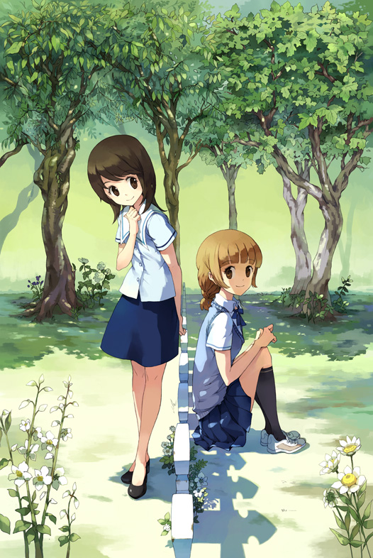 tiv, original, fence, flower, legs, school uniform, serafuku