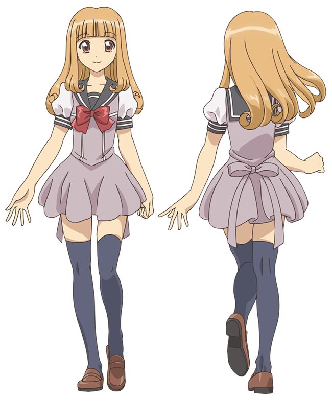 ishino satoshi, tokyo mew mew, tokyo mew mew new, official art, 2girls, anime coloring, back, black thighhighs, blonde hair, blunt bangs, bow, brown eyes, brown shoes, clenched hand, closed mouth, collarbone, from behind, full body, loafers, long sidelocks, looking at viewer, multiple girls, multiple views, open hand, puffy short sleeves, puffy sleeves, red bow, sailor collar, sailor shirt, school uniform, serafuku, shirt, shoes, short sleeves, sidelocks, simple background, smile, standing, thighhighs, transparent background, yanagida moe