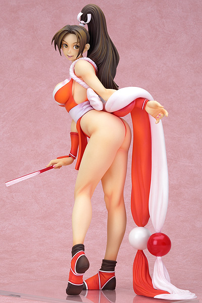 shiranui mai, fatal fury, snk, the king of fighters, wonder festival, wonder festival 2007, photo (medium), 1girl, ass, bent over, breasts, brown eyes, brown hair, cleavage, female focus, figure, folded fan, folding fan, hand fan, kneepits, large breasts, loincloth, long hair, panties, pantyshot, pelvic curtain, ponytail, revealing clothes, rope, smile, socks, solo, thong, underwear