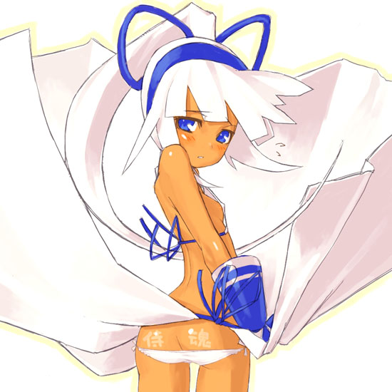 majikina mina, samurai spirits, snk, 1girl, ass, blush, butt crack, female focus, flat chest, lowleg, lowleg panties, panties, pantyshot, solo, underwear, white hair