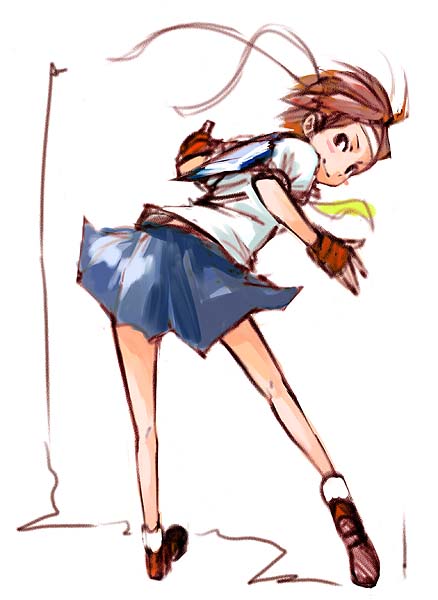 ichigoo, kasugano sakura, capcom, street fighter, 1girl, blue sailor collar, female focus, sailor collar, school uniform, serafuku, sketch, solo