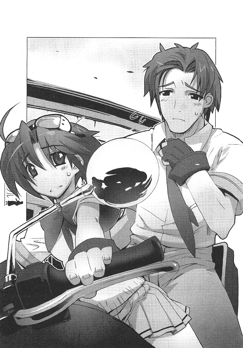 satoyasu, izumo kaku, kazami chisato, owari no chronicle, vehicle, highres, 1boy, 1girl, greyscale, monochrome, motor vehicle, motorcycle