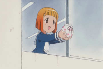 guchuko, natsu mikan, potemayo, animated, animated gif, bad aspect ratio, lowres, 00s, chibi, gradient hair, long hair, multicolored hair, school uniform, serafuku, short hair, window