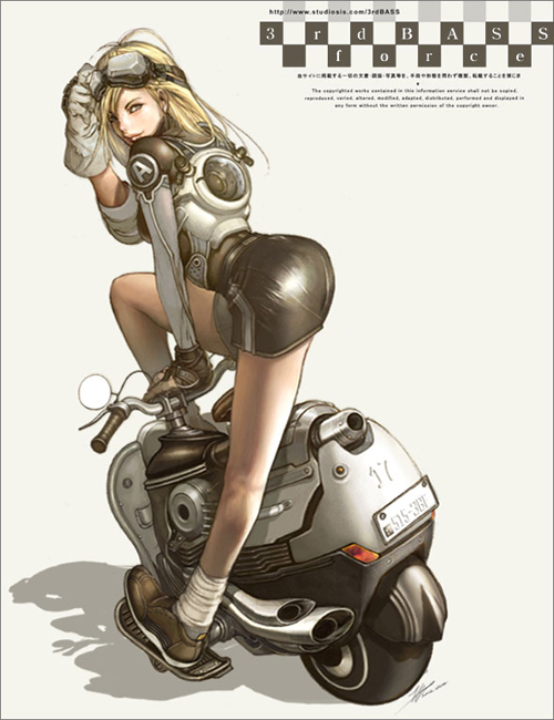 juno jeong, vehicle, non-web source, 1girl, bent over, black skirt, blonde hair, exhaust pipe, female focus, full body, gloves, goggles, goggles on head, jacket, leaning forward, leather, leather skirt, long hair, looking at viewer, looking back, miniskirt, motor vehicle, pencil skirt, scooter, shiny clothes, simple background, skirt, socks, solo, white socks