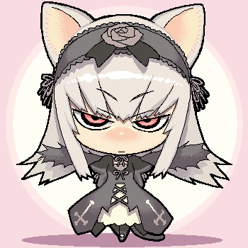 hijiri rei, ji (artist), suigintou, rozen maiden, lowres, 00s, angry, animal ears, cat ears, chibi, oekaki, solo