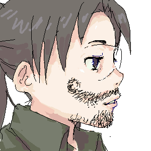 hijiri rei, ji (artist), amasawa yuuko, dennou coil, lowres, 00s, 1girl, beard, facial hair, female focus, glasses, mustache, oekaki, solo