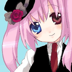 usashiro mani, bad id, bad pixiv id, lowres, hat, heterochromia, necktie, oekaki, purple hair, solo