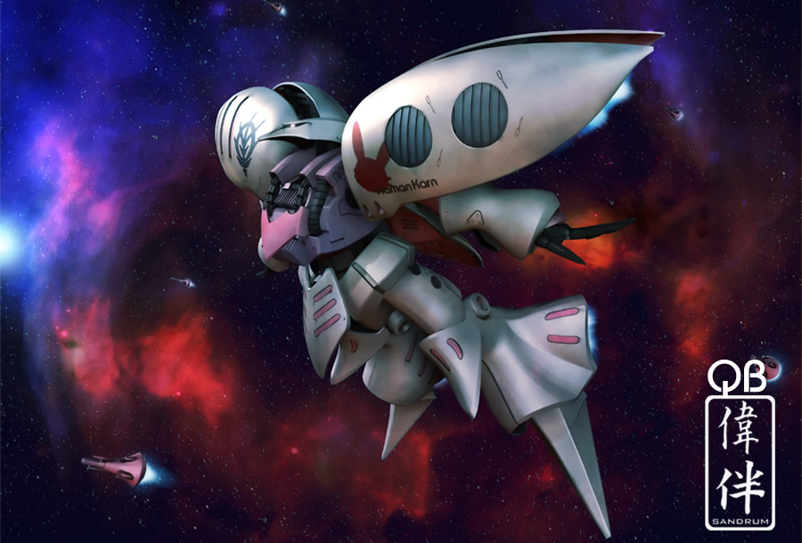 sandrum, qubeley, gundam, zeta gundam, 3d, armor, helmet, machinery, mecha, no humans, quebeley, robot, weapon