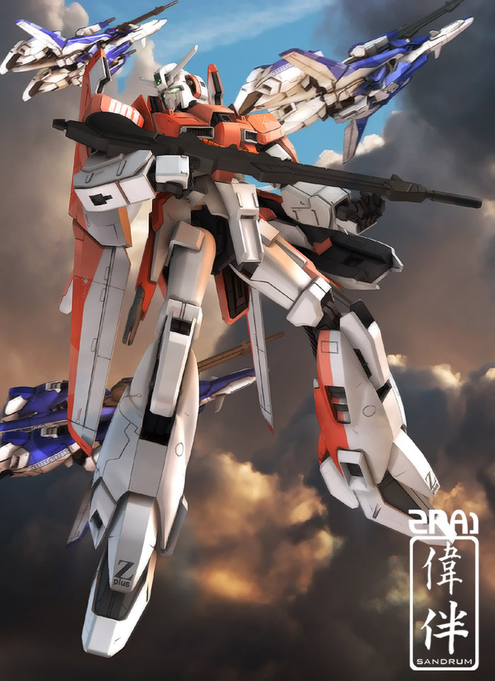 sandrum, zeta plus, char's counterattack, gundam, gundam sentinel, beam rifle, cloud, energy gun, gun, mecha, robot, weapon