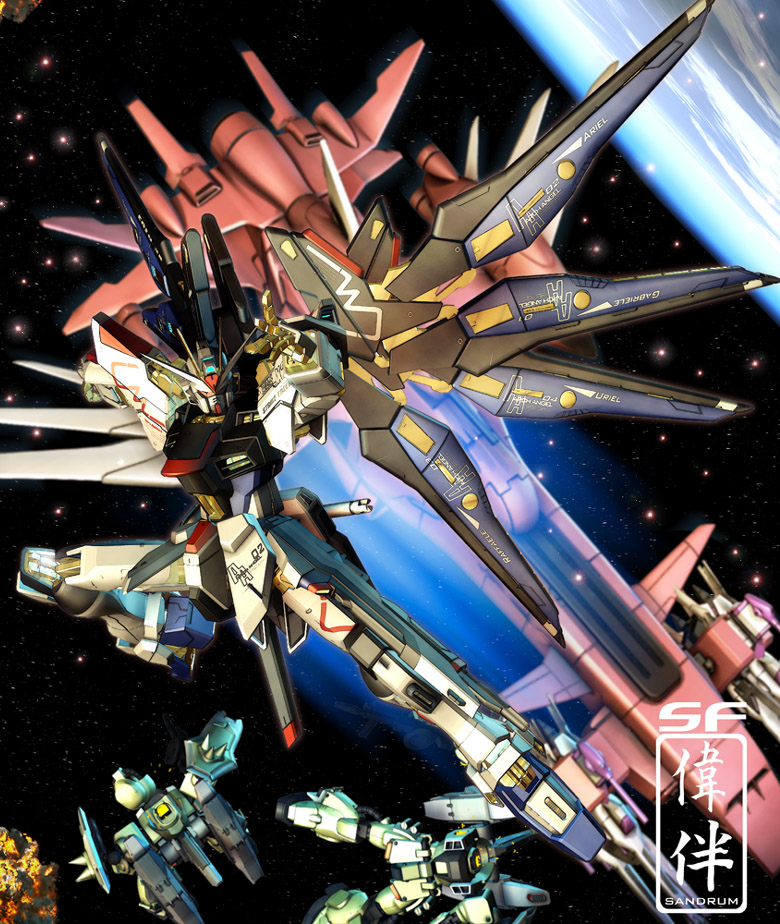 sandrum, strike freedom gundam, gundam, gundam seed, gundam seed destiny, 00s, 3d, armor, helmet, machinery, mecha, mecha focus, no humans, robot, weapon