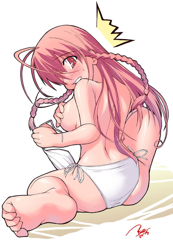 barefoot, feet, no bra, panties, red hair, soles, solo, surprised, toe scrunch, toes, underwear