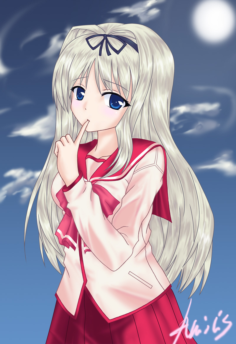 amicis, kusugawa sasara, to heart (series), to heart 2, 00s, 1girl, blonde hair, female focus, school uniform, serafuku, solo