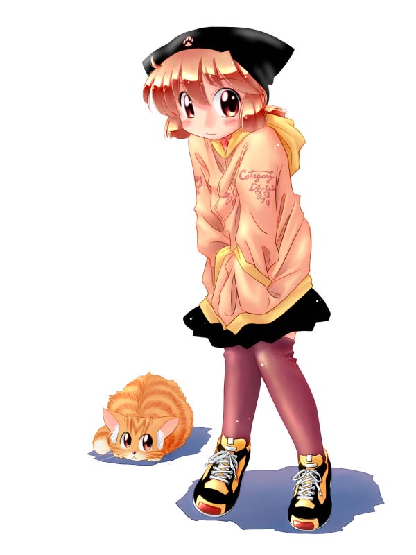 zan, original, tagme, cat, coat, hat, solo, thighhighs, white background