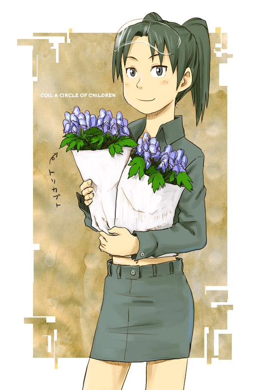 amasawa yuuko, dennou coil, 00s, 1girl, female focus, flower, glasses, long hair, pencil skirt, skirt, solo, twintails