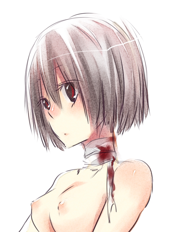 itou nanami, original, 1girl, bandages, blood, breasts, female focus, nipples, small breasts, solo, topless frame, upper body