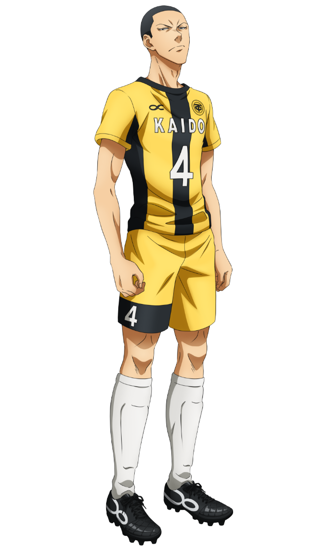 akutsu nagisa, ao ashi, official art, 1boy, anime coloring, black eyes, black shoes, buzz cut, closed mouth, full body, half-closed eyes, looking at viewer, male focus, nakatake manabu, numbered, shin guards, shirt, shoes, short hair, shorts, simple background, soccer uniform, solo, spiked shoes, spikes, sportswear, standing, striped clothes, striped shirt, transparent background, tsurime, two-tone shirt, v-shaped eyebrows, vertical-striped clothes, vertical-striped shirt, very short hair, yellow shirt, yellow shorts