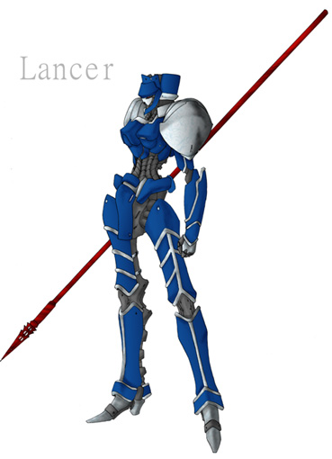 zou azarashi, cu chulainn (fate), cu chulainn (fate/stay night), fate/stay night, fate (series), 00s, gae bolg (fate), mecha, polearm, robot, spear, weapon