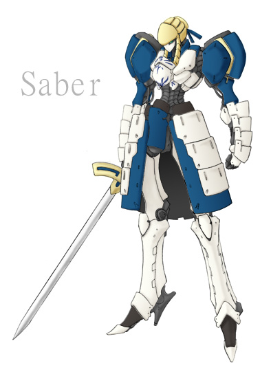 zou azarashi, artoria pendragon (fate), saber (fate), fate/stay night, fate (series), five star stories, 00s, armor, crossover, mecha, mechanization, robot