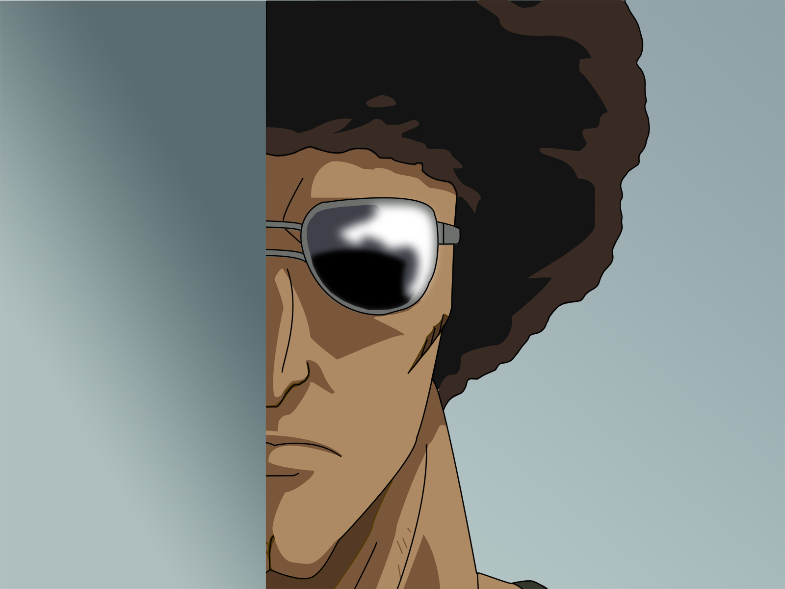 matsushiro ken, yakitate!! japan, derivative work, highres, vector trace, 00s, 1boy, afro, male focus, peeking out, solo, sunglasses